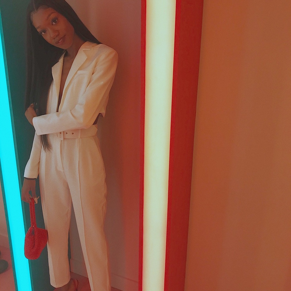 white two piece trouser and blazer